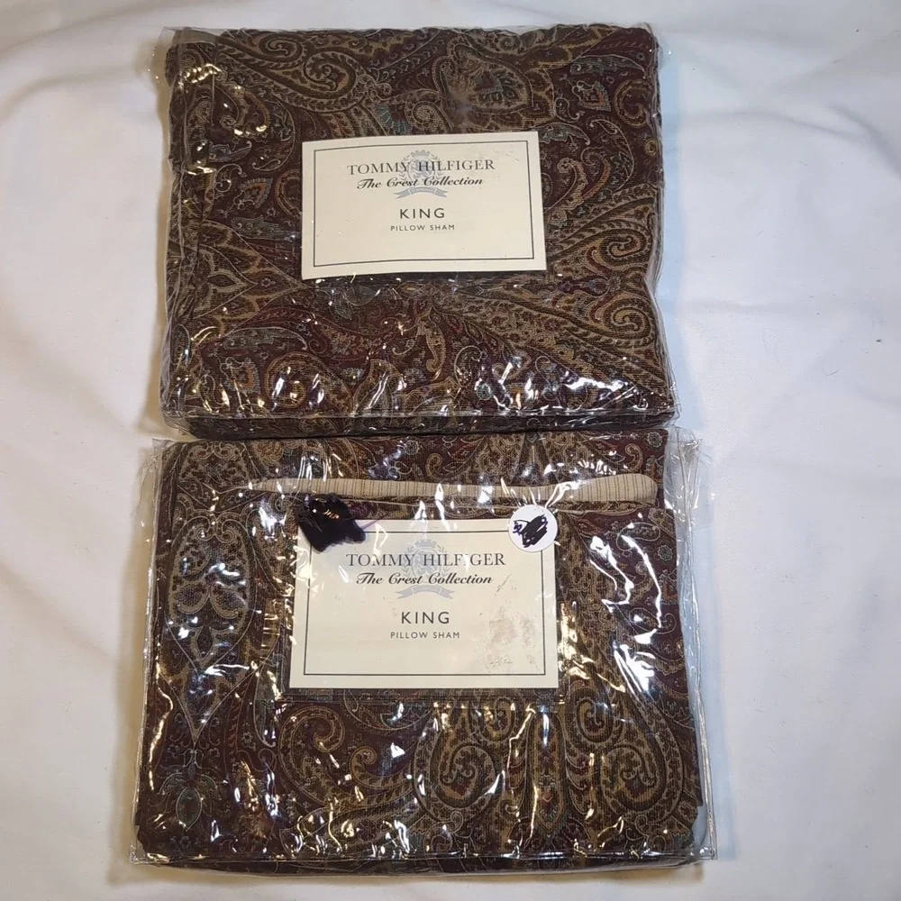 2x Tommy Hilfiger Heirloom Paisley King Size Pillow Shams Made In Italy